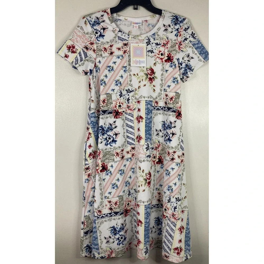 LuLaRoe Jessie Dress XS Floral Patchwork Quilt Print‎ w/Pockets NWT
